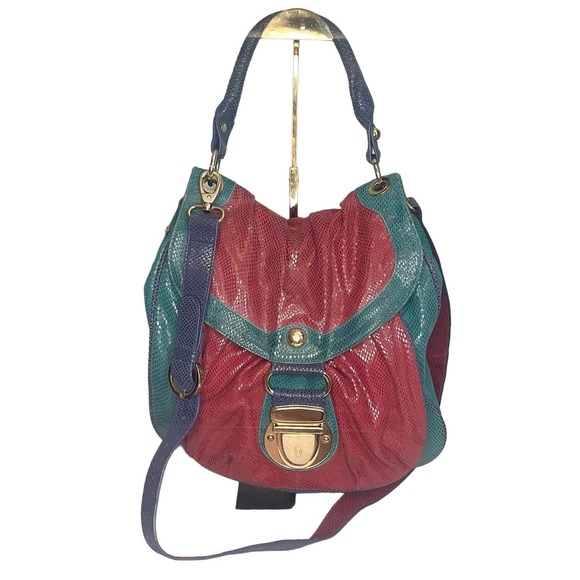 Hype Handbags - Hype Red Turquoise Blue Tote Leather Shoulder Bag